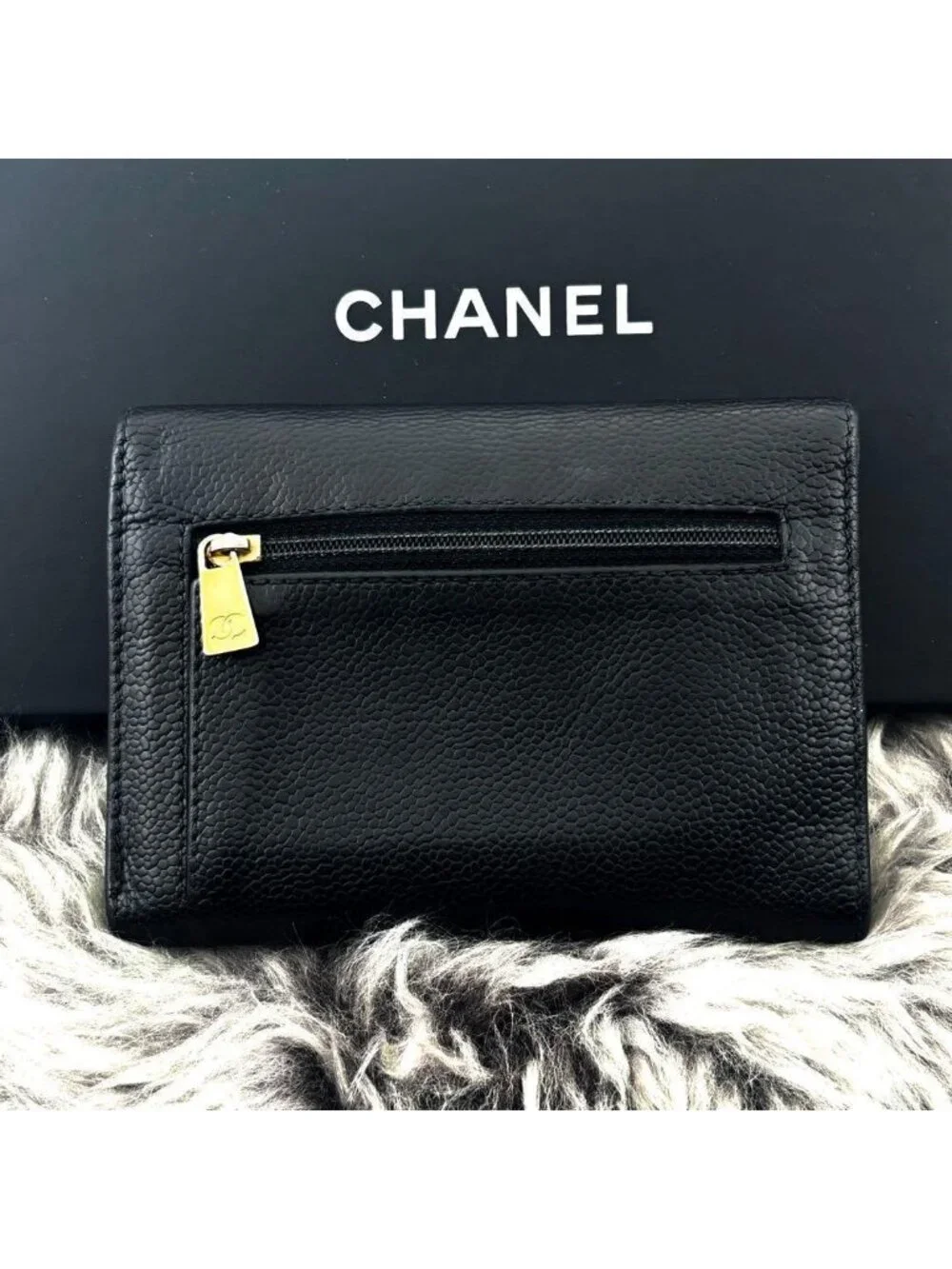 Chanel Wallet Coco Stitch Caviar Trifold